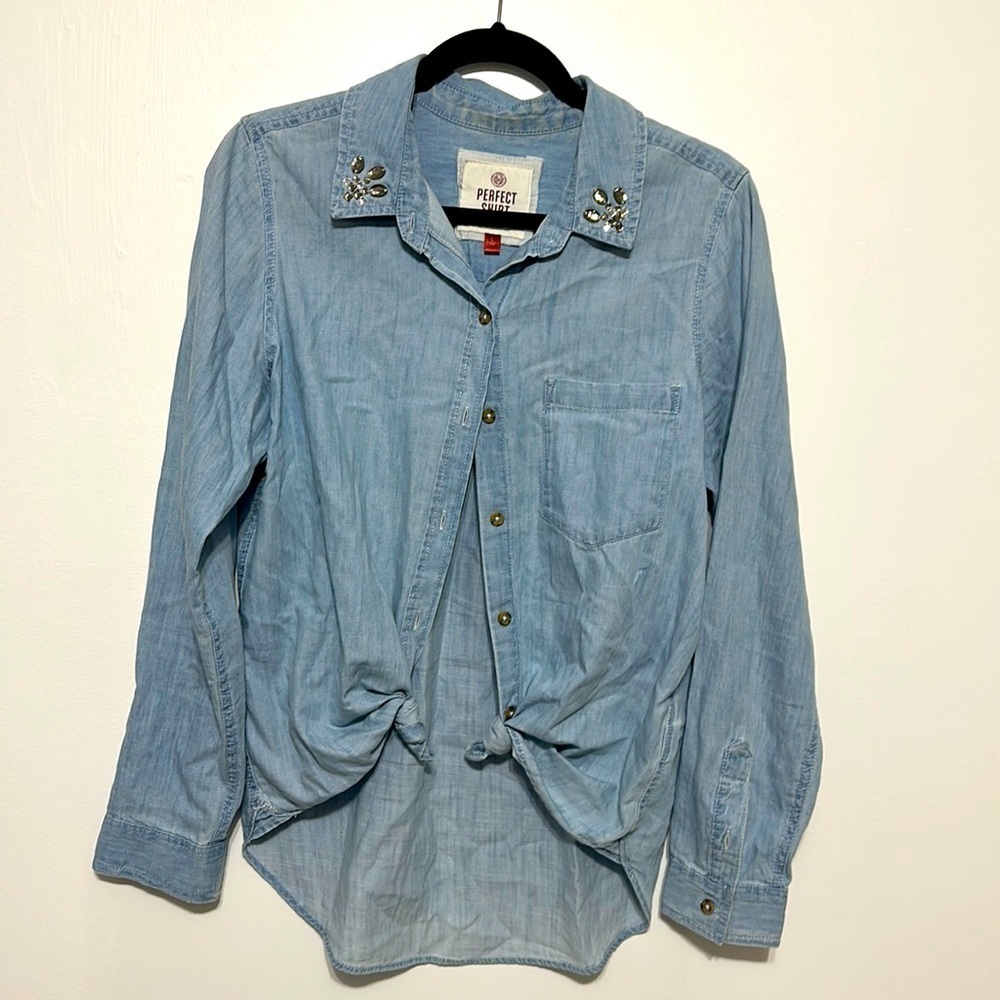The Perfect Shirt L denim sleeve with beaded embellishment